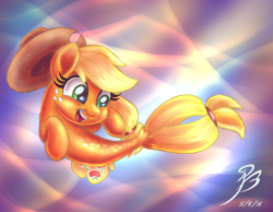 Size: 2765x2142 | Tagged: safe, artist:angelbeedrawings, applejack, seapony (g4), g4, my little pony: the movie, abstract background, applejack's hat, bubble, clothes, cowboy hat, crepuscular rays, digital art, dorsal fin, female, fin, fish tail, flowing mane, flowing tail, green eyes, hat, high res, mare, ocean, open mouth, open smile, scales, seaponified, seapony applejack, seaquestria, see-through, smiling, solo, species swap, swimming, tail, teeth, transformation, underwater, water, wings, yellow mane, yellow tail