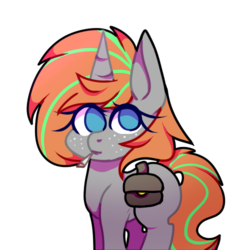 Size: 500x500 | Tagged: safe, artist:aellapt, oc, oc only, oc:hazy graze, pony, unicorn, blue eyes, cigarette, female, freckles, pouch, simple background, smoking, solo, teenager, transparent background