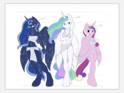 Size: 2048x1536 | Tagged: safe, artist:ambris, artist:hayburgers, edit, princess cadance, princess celestia, princess luna, alicorn, anthro, unguligrade anthro, g4, alicorn triarchy, alicorns only, breasts, busty princess cadance, busty princess celestia, busty princess luna, cleavage, clothes, crossed arms, female, height scale, looking at you, mare, size chart, size comparison, trio