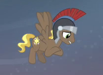 Size: 210x154 | Tagged: safe, screencap, compass star, pegasus, pony, g4, hearth's warming eve (episode), background pony, cropped, flying, helmet, male, pegasus tribe, picture for breezies, solo, stallion
