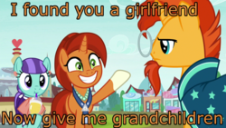Size: 1280x720 | Tagged: safe, edit, edited screencap, screencap, mixed berry, stellar flare, sunburst, pony, unicorn, g4, the parent map, background pony, breeder, clothes, cup, drinking straw, female, glasses, grin, image macro, jewelry, male, mare, meme, mother and son, necklace, robe, shipper flare, shipper on deck, sipping, sire's hollow, smiling, stallion, subtle as a train wreck, sucking, sunburst is not amused, that pony sure does want grandfoals, unamused