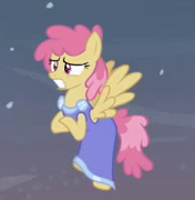 Size: 176x180 | Tagged: safe, screencap, dizzy twister, orange swirl, pegasus, pony, g4, hearth's warming eve (episode), background pony, clothes, cold, cropped, dress, female, flying, freezing, mare, pegasus tribe, picture for breezies, shivering, solo