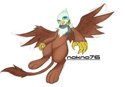 Size: 800x560 | Tagged: safe, artist:nokno76, greta, griffon, g4, clothes, female, looking at you, scarf, simple background, solo, spread wings, white background, wings