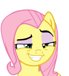 Size: 900x994 | Tagged: safe, artist:grapefruitface1, fluttershy, pony, g4, base used, bedroom eyes, dreamworks face, eyeshadow, faic, female, makeup, raised eyebrow, show accurate, simple background, smiling, smug, smugshy, solo, transparent background