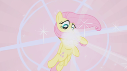 Size: 1280x720 | Tagged: safe, screencap, fluttershy, friendship is magic, g4, element of kindness, glowing, jewelry, necklace, sunburst background