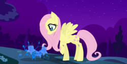 Size: 1024x521 | Tagged: safe, artist:galacticflashd, fluttershy, pegasus, pony, g4, cute, female, flower, looking at something, looking down, night, poison joke, profile, raised hoof, shyabetes, solo, spread wings, wings