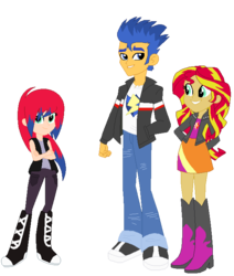 Size: 585x689 | Tagged: safe, artist:margaretlovez, flash sentry, sunset shimmer, oc, equestria girls, g4, crossed arms, cutie mark on clothes, family, female, male, offspring, parent:flash sentry, parent:sunset shimmer, parents:flashimmer, ship:flashimmer, shipping, simple background, straight, transparent background