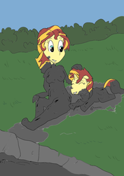 Size: 424x600 | Tagged: safe, artist:php162, sunset shimmer, human, pony, equestria girls, g4, colored, human ponidox, mud, muddy, self ponidox