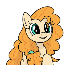 Size: 503x439 | Tagged: safe, artist:manulis, pear butter, earth pony, pony, g4, female, mare, raised hoof, simple background, smiling, solo, stray strand, white background