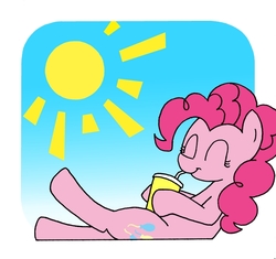 Size: 700x659 | Tagged: safe, artist:manulis, pinkie pie, earth pony, pony, g4, drink, enjoying, eyes closed, female, leaning back, mare, smiling, solo, sun