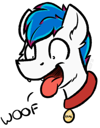 Size: 1092x1392 | Tagged: safe, artist:moemneop, oc, oc only, oc:kami, dog pony, pony, behaving like a dog, collar, cute, cute little fangs, fangs, open mouth, pet tag, simple background, solo, tongue out, transparent background