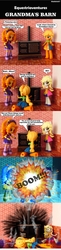 Size: 922x3773 | Tagged: safe, artist:whatthehell!?, adagio dazzle, applejack, derpy hooves, equestria girls, g4, boots, clothes, denim skirt, doll, dress, equestria girls minis, eqventures of the minis, explosion, irl, jewelry, kitchen, photo, shoes, skirt, stove, toy, victorian