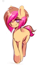 Size: 359x571 | Tagged: safe, artist:fatcakes, oc, oc only, earth pony, pony, crossed hooves, explicit source, female, lidded eyes, sketch, smiling, solo