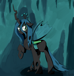 Size: 2065x2102 | Tagged: safe, artist:taurson, queen chrysalis, changeling, changeling queen, g4, crown, female, high res, jewelry, raised hoof, regalia, smiling, solo