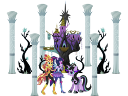 Size: 2048x1536 | Tagged: safe, editor:php77, sci-twi, sunset shimmer, twilight sparkle, oc, oc:twivine sparkle, equestria girls, g4, alternate universe, boots, crystal guardian, crystal wings, female, high heel boots, lesbian, ponied up, ship:sci-twishimmer, ship:sunsetsparkle, shipping, shoes, simple background, super ponied up, transparent background, vine, wings