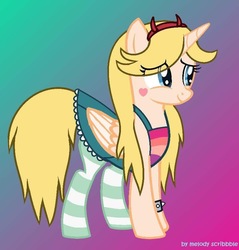 Size: 840x880 | Tagged: safe, artist:xxmelody-scribblexx, alicorn, pony, base used, clothes, dress, ponified, socks, solo, star butterfly, star vs the forces of evil, striped socks