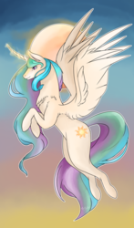 Size: 1024x1736 | Tagged: safe, artist:arckoda, princess celestia, pony, g4, curved horn, female, horn, magic, solo, sun, sun work