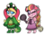 Size: 1000x800 | Tagged: safe, artist:carouselunique, oc, oc only, oc:honeycrisp blossom, oc:ma belle danseuse, equestria girls, g4, clothes, costume, duo, freckles, frying pan, offspring, one eye closed, parent:big macintosh, parent:moondancer, parent:prince blueblood, parent:princess cadance, parents:cadmac, parents:moonblood, simple background, tangled (disney), transparent background, wink