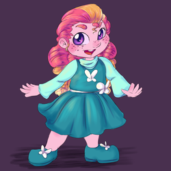 Size: 1280x1280 | Tagged: safe, artist:honeycrisp-tales, oc, oc only, oc:honeycrisp blossom, equestria girls, g4, freckles, looking at you, offspring, parent:big macintosh, parent:princess cadance, parents:cadmac, simple background, solo