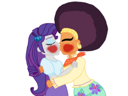 Size: 4032x3024 | Tagged: safe, artist:ktd1993, rarity, saffron masala, equestria girls, g4, afro, female, kiss on the lips, kissing, lesbian, raffron, shipping, simple background, transparent background