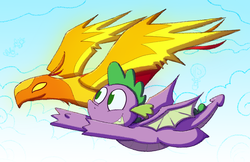 Size: 5100x3300 | Tagged: safe, artist:zanefir-dran, peewee, spike, dragon, g4, molt down, male, winged spike, wings