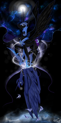 Size: 4000x8000 | Tagged: safe, artist:nekomellow, nightmare moon, princess luna, g4, absurd resolution, duality, ethereal mane, moon, signature, transformation