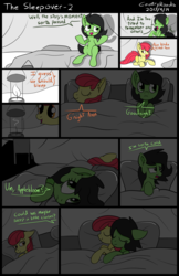 Size: 1770x2735 | Tagged: safe, artist:countryroads, apple bloom, oc, oc:filly anon, g4, comic, cuddling, cute, female, filly, sleeping, snuggling