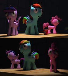 Size: 1920x2160 | Tagged: safe, screencap, pinkie pie, rainbow dash, twilight sparkle, alicorn, pony, g4, 3d, blender, twilight sparkle (alicorn)