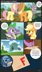 Size: 2350x4000 | Tagged: safe, artist:noah-x3, applejack, fluttershy, spike, pony, g4, molt down, comic, paper, show accurate, winged spike, wings