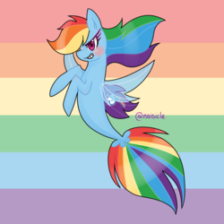 Size: 1024x1024 | Tagged: safe, artist:ofruittango, rainbow dash, pegasus, pony, seapony (g4), g4, female, gay pride flag, pride, pride flag, seaponified, seapony rainbow dash, solo, species swap