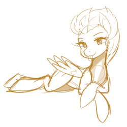 Size: 1024x1024 | Tagged: safe, artist:jovalic, spitfire, pegasus, pony, g4, female, mare, monochrome, prone, simple background, sketch, solo, tongue out