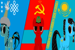 Size: 1095x730 | Tagged: artist needed, safe, pony, flag, hammer and sickle, history, kazakh, kazakhstan, khan, nation ponies, ponified, soviet, soviet union, timeline