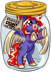 Size: 446x629 | Tagged: safe, artist:dawnallies, part of a set, oc, oc only, oc:dawnallies, pegasus, pony, don't tap the pony in the jar, jar of pony, part of a series, pony in a bottle, purple, simple background, solo, transparent background, trapped, wings