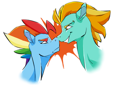 Size: 1000x700 | Tagged: safe, artist:valo-son, lightning dust, rainbow dash, pony, g4, female, looking at each other, mare