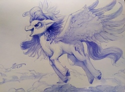 Size: 4139x3045 | Tagged: safe, artist:angusdra, rainbow dash, pegasus, pony, g4, cloud, cutie mark, female, fluffy, flying, mare, monochrome, open mouth, solo, traditional art