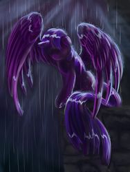 Size: 1188x1584 | Tagged: safe, artist:viwrastupr, twilight sparkle, alicorn, pony, g4, female, rain, solo, spread wings, twilight sparkle (alicorn), wet mane, wings