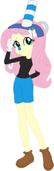 Size: 194x611 | Tagged: safe, artist:selenaede, artist:user15432, fluttershy, human, equestria girls, g4, barely eqg related, base used, black shirt, blue nose, clothes, cosplay, costume, crossover, cuphead, gloves, hairpin, handle, hasbro, hasbro studios, headband, long sleeved shirt, long sleeves, mugman, shirt, shoes, shorts, solo, straw, studio mdhr