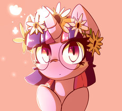 Size: 1998x1810 | Tagged: safe, artist:luxaestas, twilight sparkle, pony, g4, bust, cute, female, floral head wreath, flower, flower in hair, glasses, looking at you, mare, solo, twiabetes