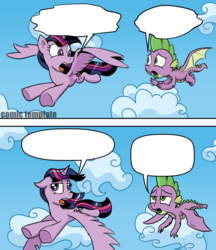 Size: 1022x1182 | Tagged: safe, artist:pony-berserker, spike, twilight sparkle, alicorn, dragon, pony, g4, molt down, comic, speech bubble, template, twilight and spike's wings meme, twilight sparkle (alicorn), winged spike, wings