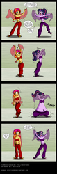 Size: 800x2426 | Tagged: safe, artist:niban-destikim, sci-twi, sunset shimmer, twilight sparkle, equestria girls, g4, armpits, belly button, belly dancer, belly dancer outfit, cartoon physics, comic, dumbo, duo, duo female, female, funny, funny as hell, glasses, harem outfit, inhaling, midriff, question mark, reference, slam, veil, wat, we are going to hell