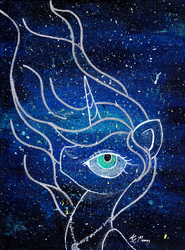 Size: 1481x2000 | Tagged: safe, artist:lailyren, princess luna, pony, g4, acrylic painting, female, galaxy, looking up, solo, traditional art