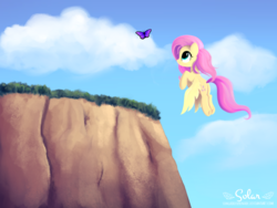 Size: 2000x1500 | Tagged: safe, artist:songbirdserenade, fluttershy, butterfly, pegasus, pony, g4, cloud, female, mare, solo