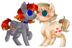 Size: 3400x2263 | Tagged: safe, artist:namichee, oc, oc only, oc:arian blaze, oc:vital sparkle, earth pony, pegasus, pony, blushing, boop, collar, high res, noseboop, simple background, transparent background