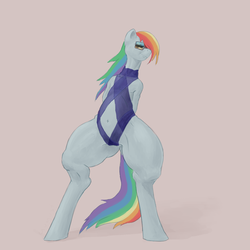 Size: 900x900 | Tagged: safe, artist:august, rainbow dash, semi-anthro, g4, clothes, female, navel cutout, one-piece swimsuit, solo, swimsuit