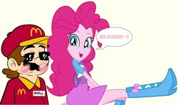 Size: 1024x607 | Tagged: safe, artist:ponysloud99, pinkie pie, equestria girls, g4, blushing, crack shipping, crossover, female, male, mario, mariopie, shipping, straight