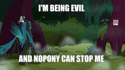 Size: 960x540 | Tagged: safe, edit, edited screencap, screencap, queen chrysalis, changeling, changeling queen, g4, the mean 6, and nopony can stop me, animated, cropped, cute, cutealis, dialogue, female, happy, image macro, loop, meme, pranchrysalis, prancing, solo