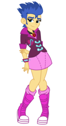 Size: 1000x1900 | Tagged: safe, artist:mashoart, flash sentry, equestria girls, g4, accessory swap, clothes swap, costume swap, crossdressing, false eyelashes, girly sentry, implied sonata dusk, looking at you, outfit, simple background, solo, transparent background