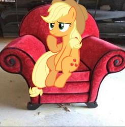 Size: 576x586 | Tagged: safe, artist:iluvkoekjes, edit, applejack, earth pony, pony, g4, armchair, blue's clues, chair, irl, photo, photo manipulation, ponies in real life, solo, thinking chair, vector