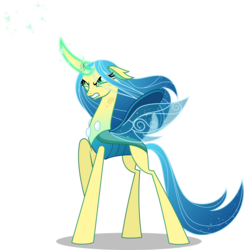 Size: 4000x4106 | Tagged: safe, artist:orin331, queen chrysalis, changedling, changeling, changeling queen, g4, absurd resolution, angry, female, glowing horn, horn, looking up, purified chrysalis, raised hoof, simple background, solo, spread wings, transparent background, vector, wings