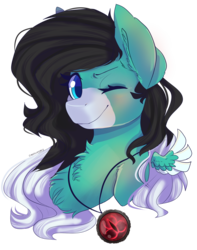 Size: 2779x3527 | Tagged: safe, artist:skylacuna, oc, oc only, oc:lyrica storm, pegasus, pony, bust, female, high res, mare, one eye closed, portrait, simple background, solo, transparent background, wink